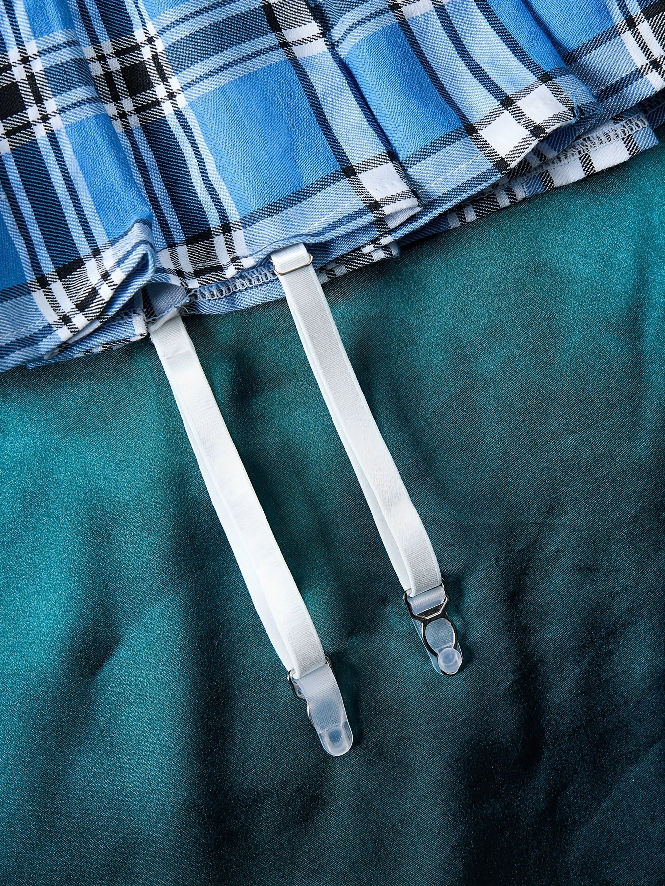 Women's Naughty Preppy Music Festival Costume Bow Top Plaid Garter Belt Lingerie