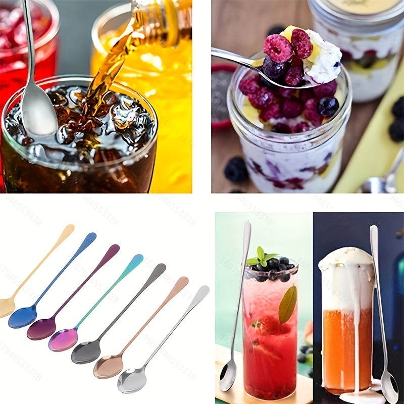 Cuchara de vajilla arcoíris de mango largo para miel, café, helado y mezclas
