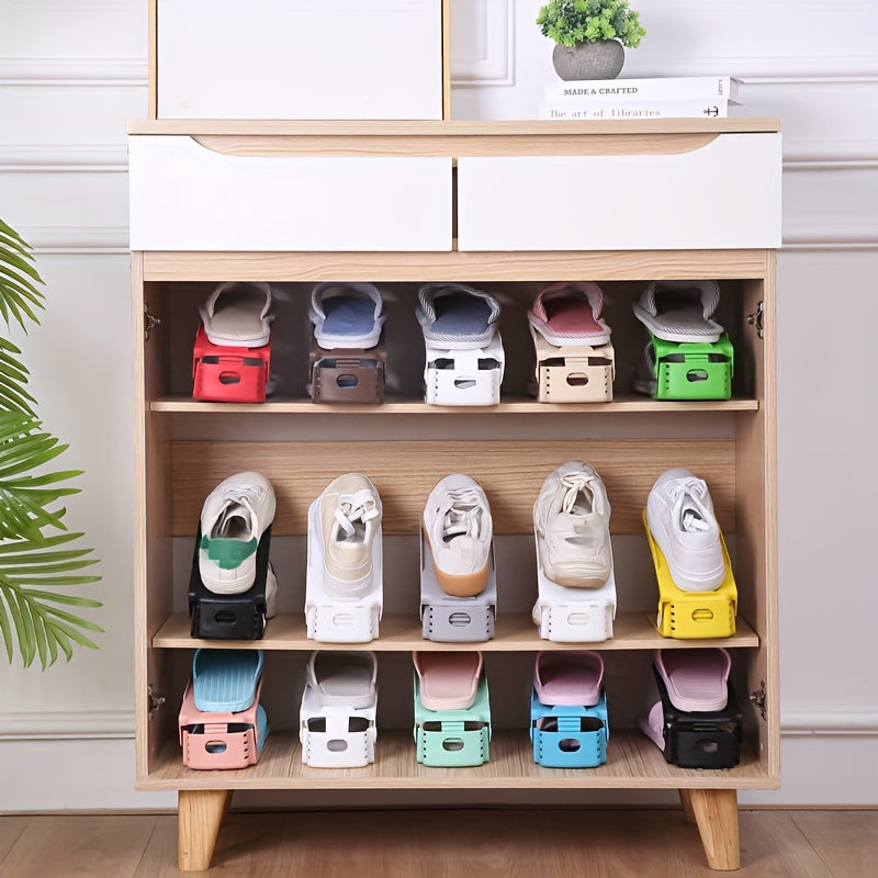Organizador de zapatos de plástico con 12 compartimentos, almacenamiento apilable de doble capa para dormitorios, habitaciones y armarios