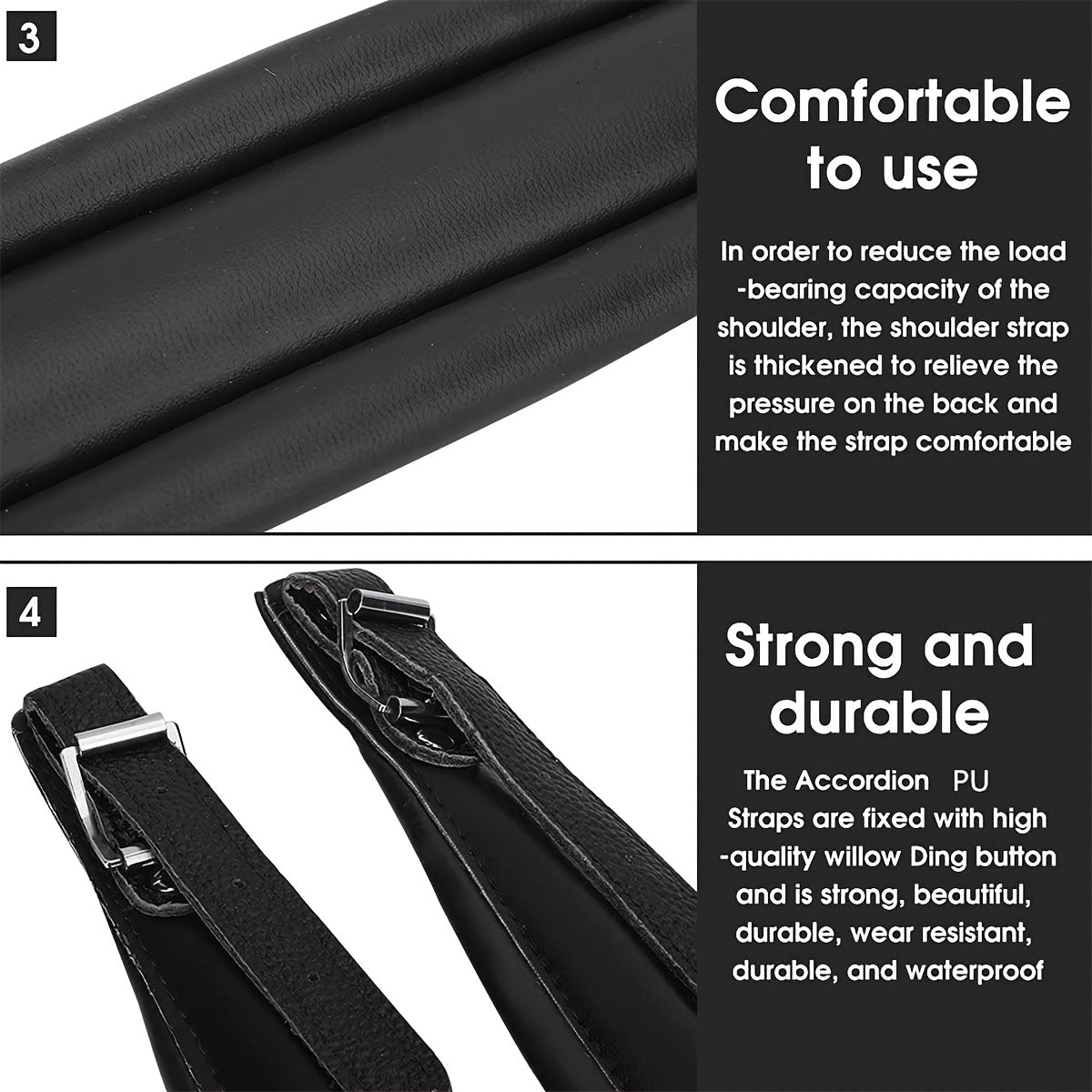 Adjustable Faux Leather Accordion Strap for 16-120 Bass Instruments Black