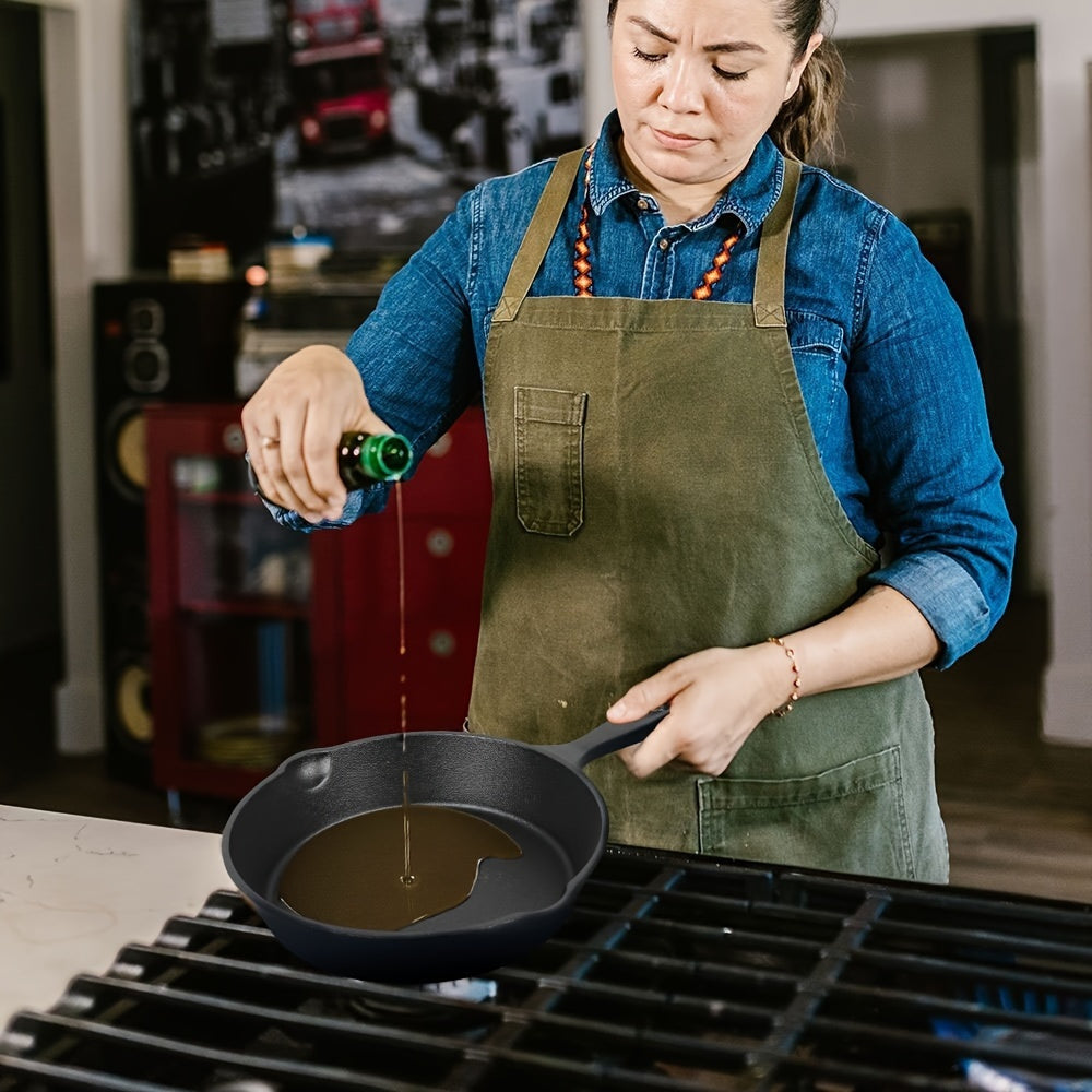 Juego de tres sartenes de hierro fundido con revestimiento antiadherente, aptas para horno, para uso en interiores y exteriores