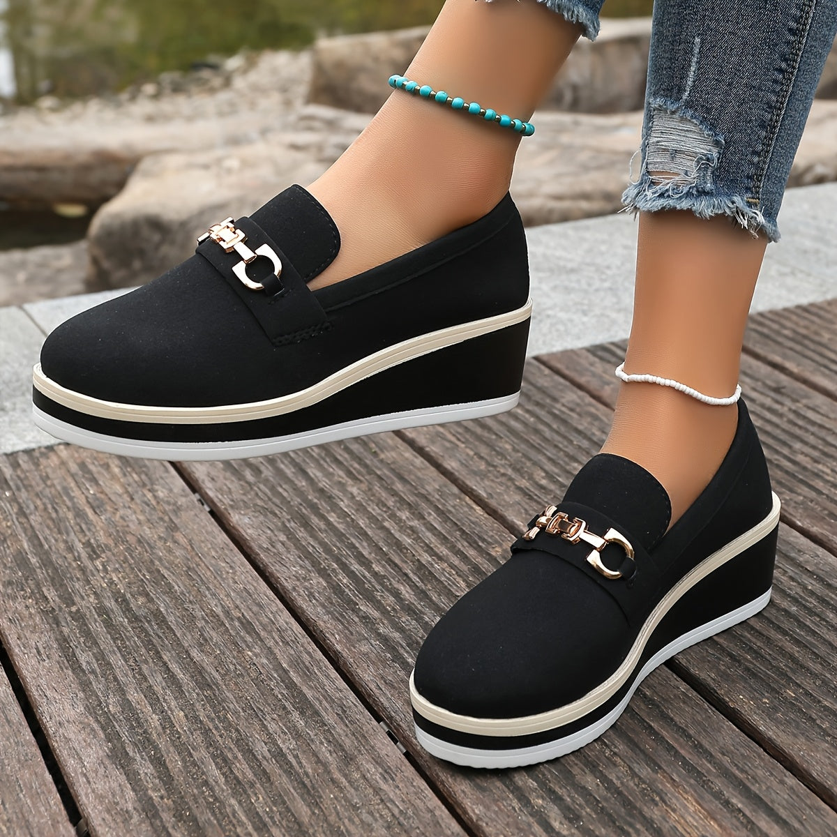 Women’s Mid-Top Platform Sneakers Casual Slip-On Flat Shoes Beige