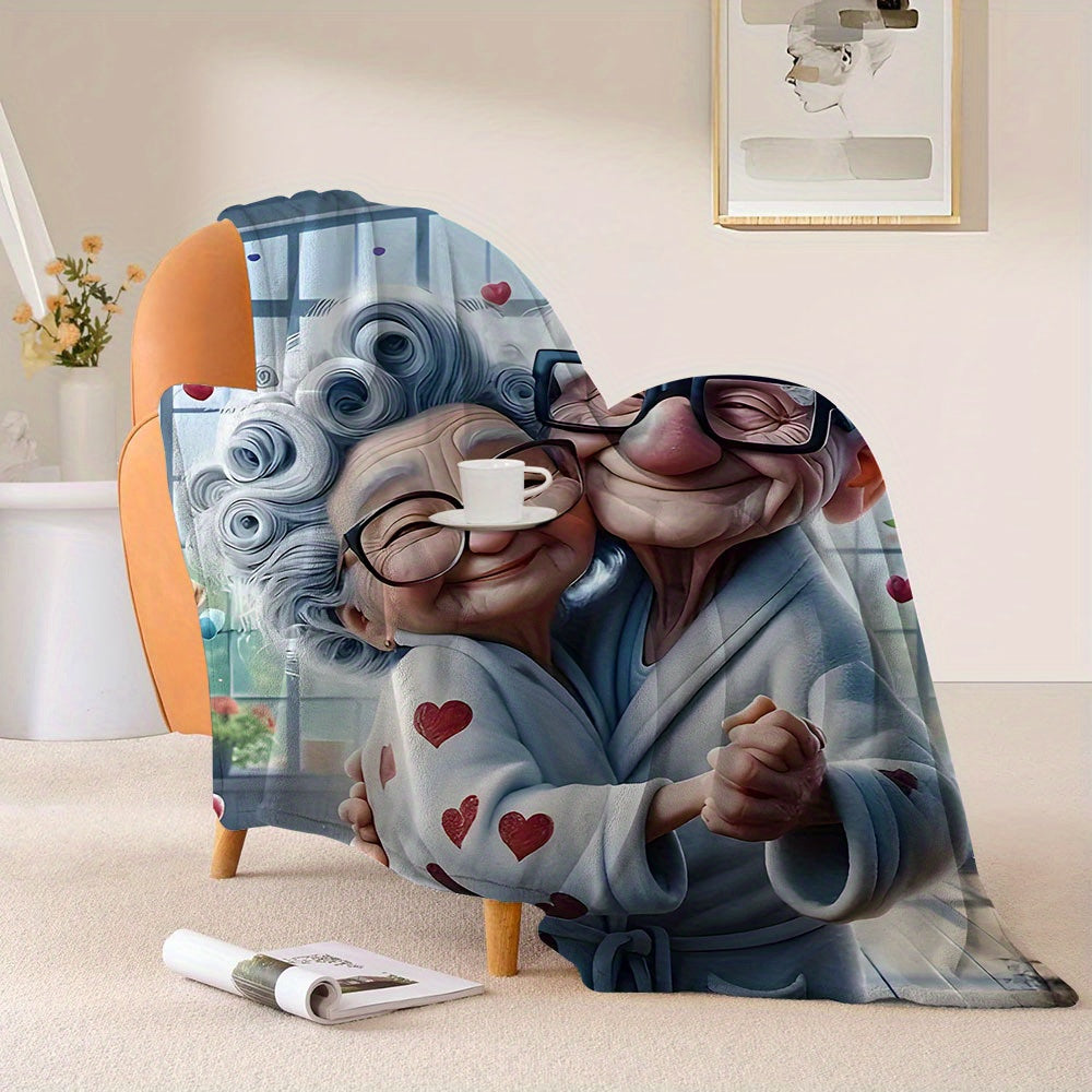 Elderly Dancing Grandparents Flannel Fleece Blanket Soft Hypoallergenic for Home Travel