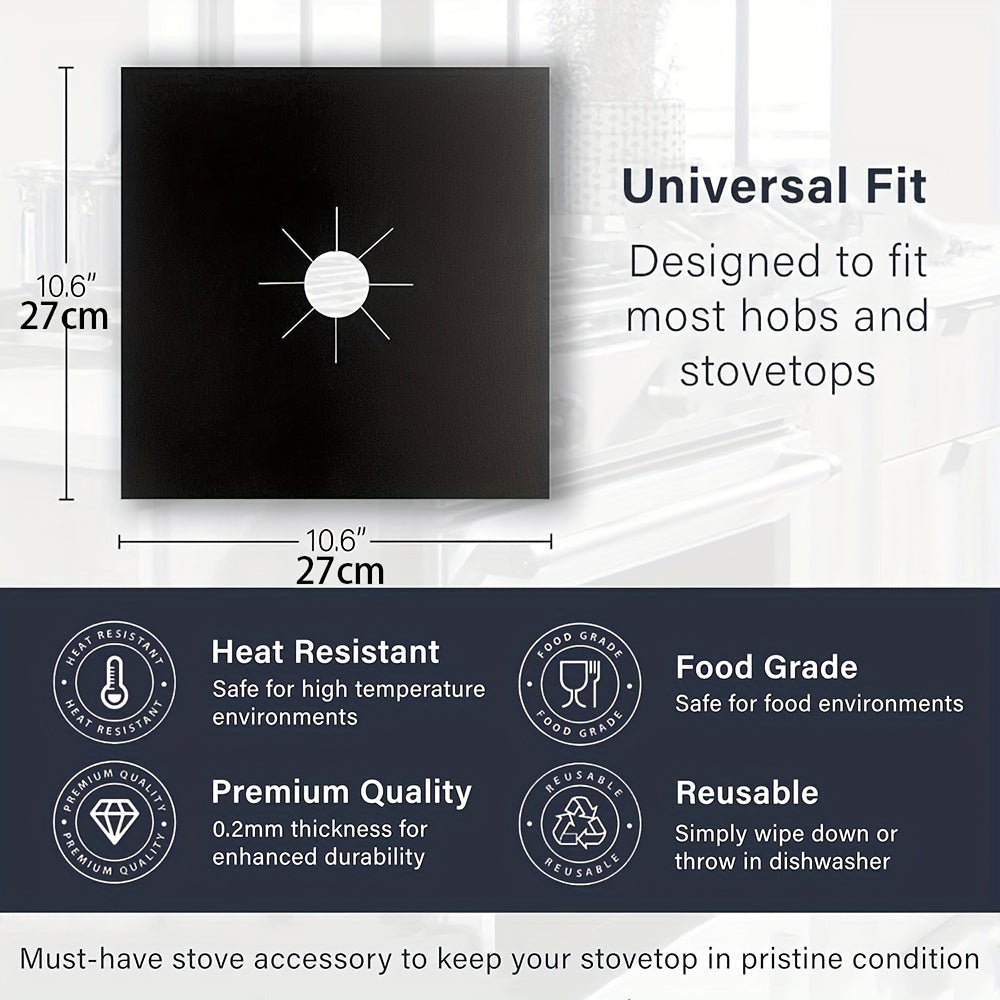 8pcs Black Gas Stove Protectors Reusable Non-Stick Quick Cleaning Liners 10.6x10.6 Inches