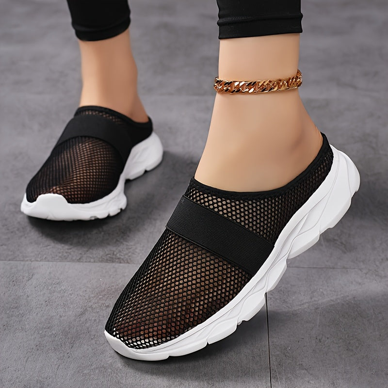 Women's Mesh Slip-On Loafers Breathable Casual Flat Shoes Black