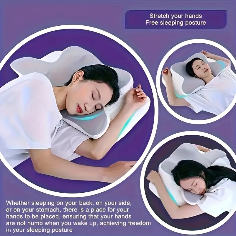 Memory Foam Butterfly Pillow for Neck Support Back Side Sleepers Ergonomic Cervical Spine