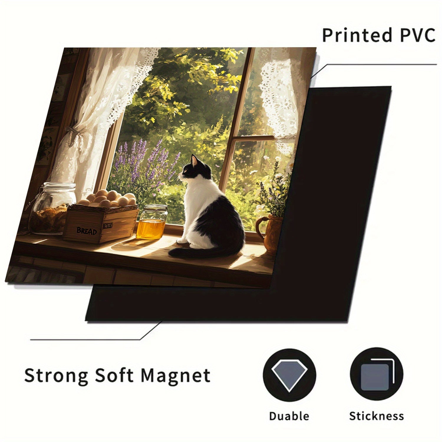 O'rmon uslubidagi idish-tovoq magnit qopqog'i, derazadagi mushuk bilan dizayn, suv o'tkazmaydigan, issiqlikka chidamli, oson qo'llaniladi, oshxona dekoratsiyasi