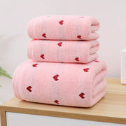 Cotton Bath Towel and Face Towel Set Thick Absorbent Peach Heart Style Home Use