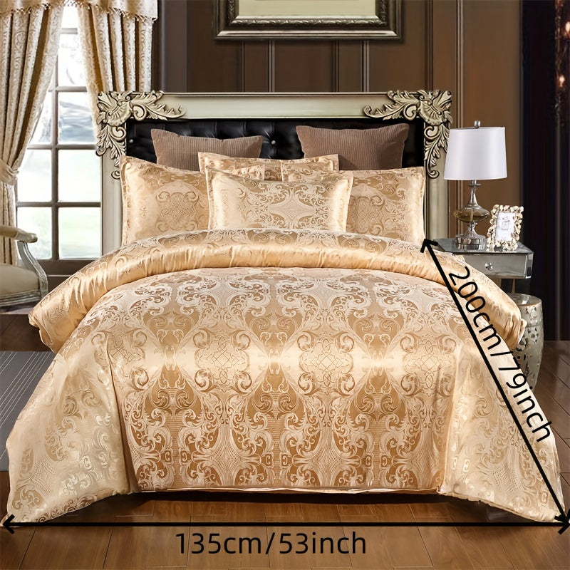 European-Style Satin Jacquard Quilt Cover Set with Pillowcases Bedding Set