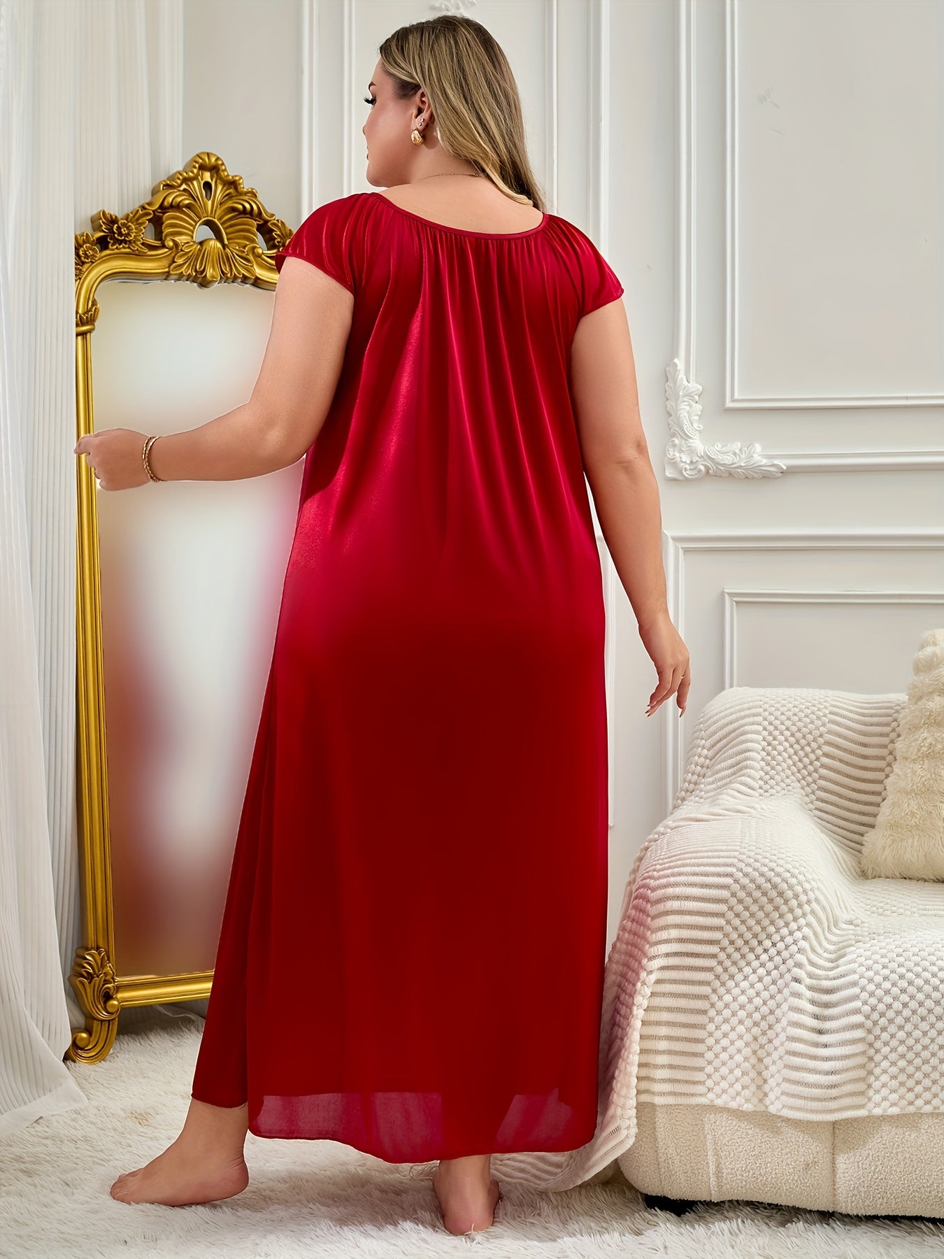 Women's Pajama Dress with Bow Tie Long Sleepwear Soft Fabric