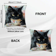 Retro Chic Cat Oil Painting Throw Pillow Cover 45cm Sofa Office Decor Zipper