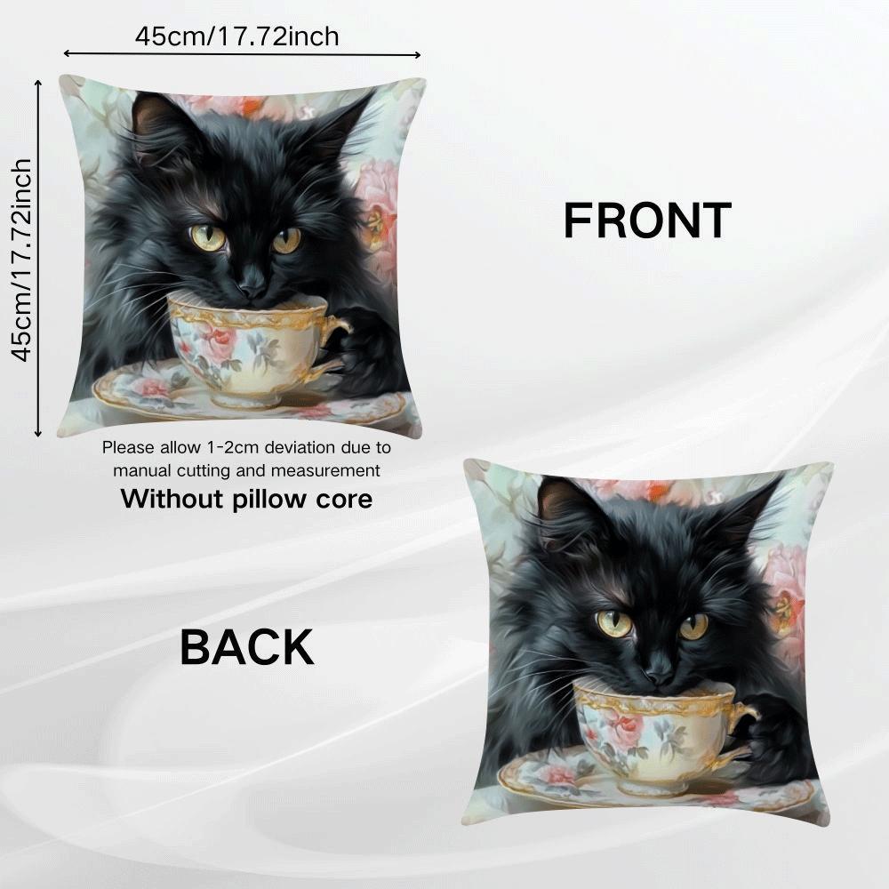 Retro Chic Cat Oil Painting Throw Pillow Cover 45cm Sofa Office Decor Zipper