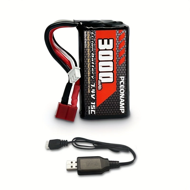 7.4V 3000mAh 2S Li-Ion RC Battery for 1/10 1/12 1/16 Scale RC Cars and Trucks