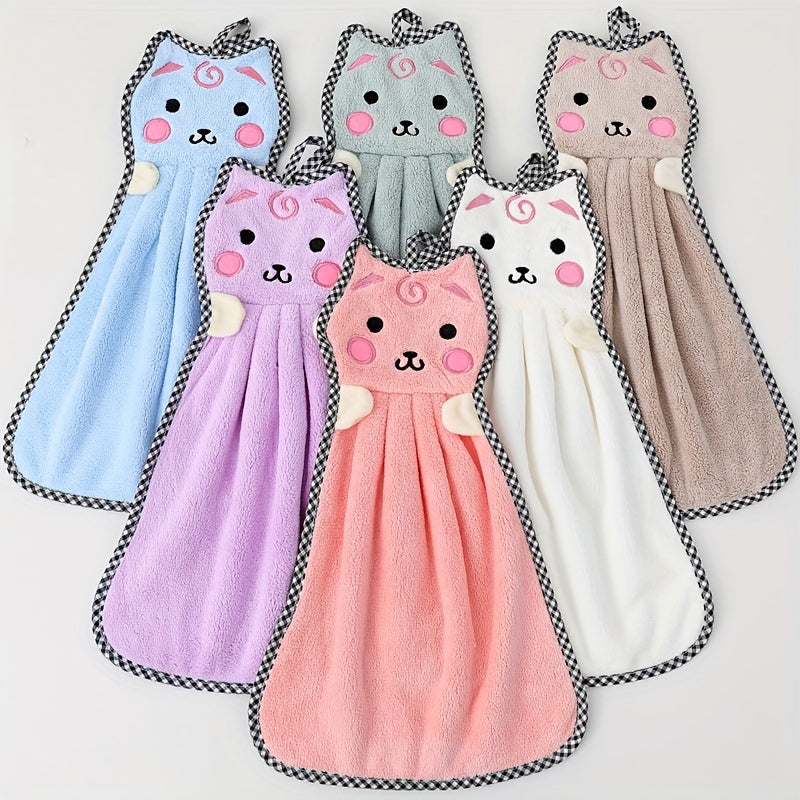 Cute Kitty Pattern Towels Soft Absorbent Coral Fleece Bathroom Towels