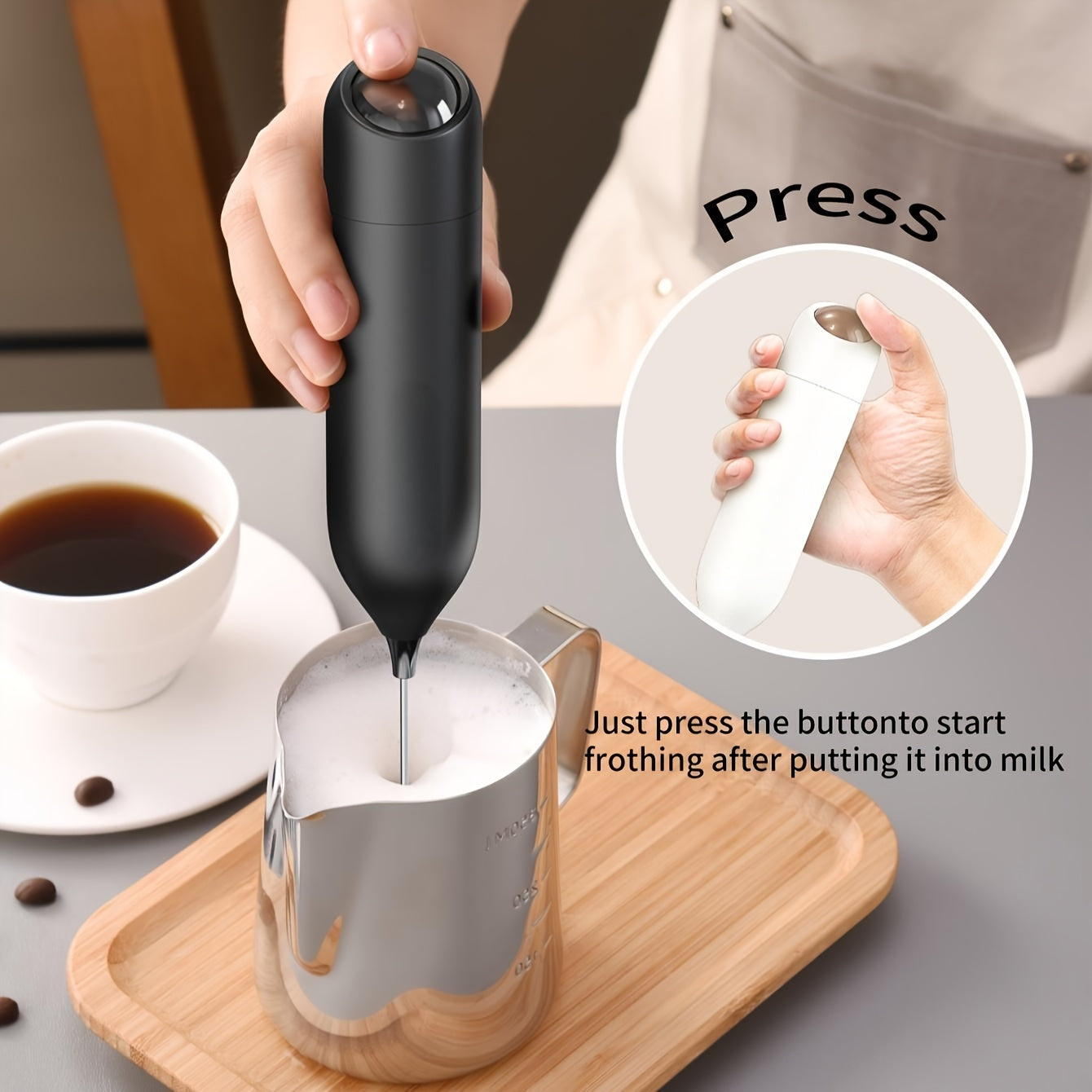 Electric Milk Frother Handheld Battery-Powered Foam Maker for Coffee Cappuccino Matcha Hot Chocolate