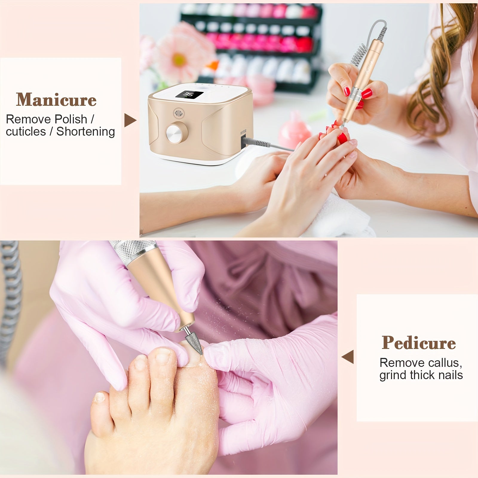 Электрическая дрель для ногтей с LED-дисплеем, 11 сверл для дизайна ногтей, педикюра и удаления ногтей