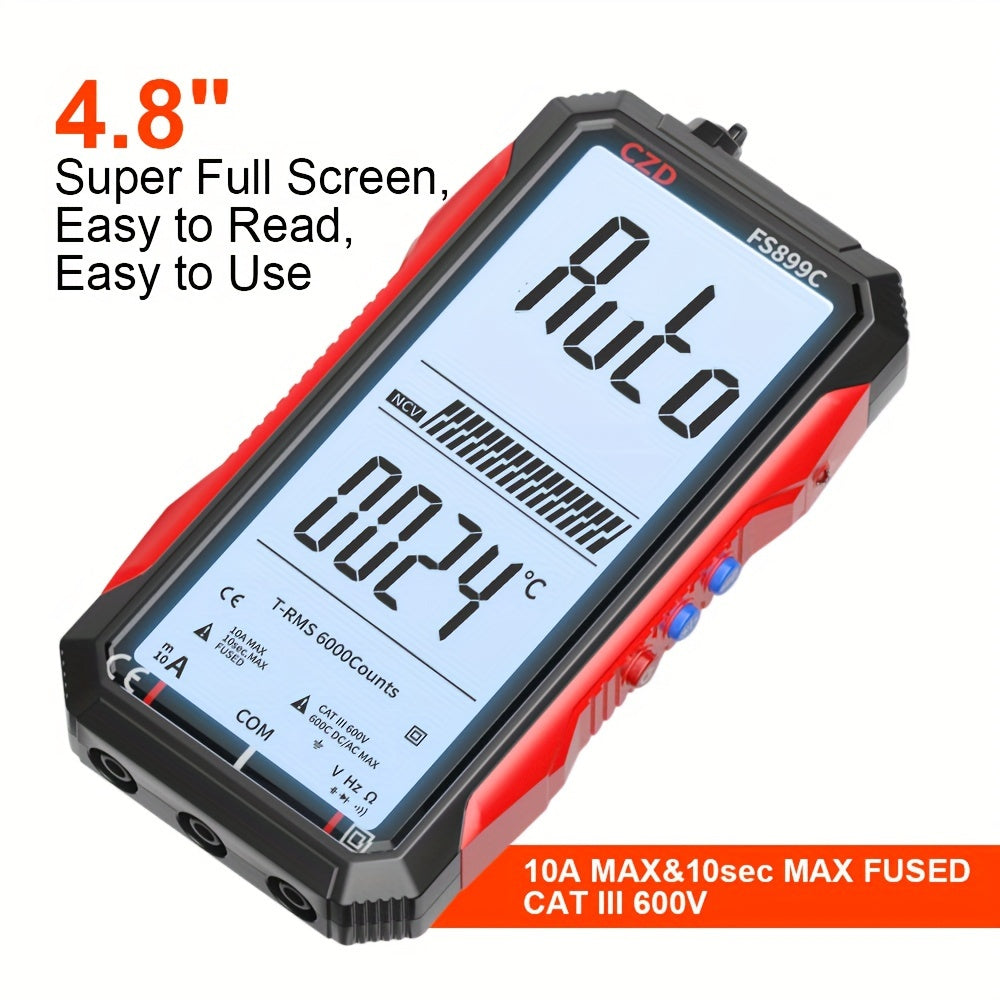 Rechargeable Digital Multimeter CAT III 600V with Full Screen Display USB Charging Backlight for Automotive Diagnostics