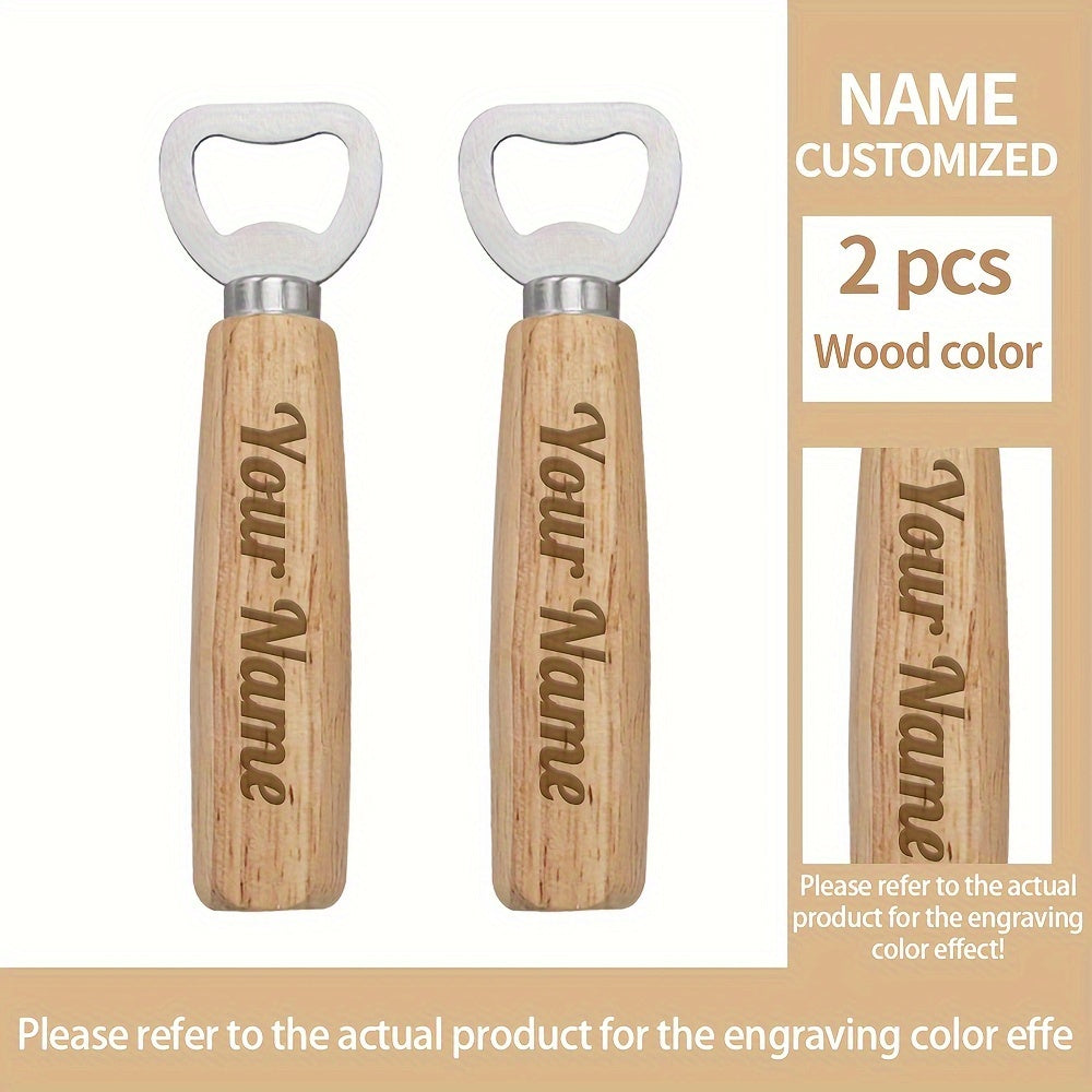 Custom Wooden Handle Bottle Opener Keychain with Engraved Logo and Phone Number