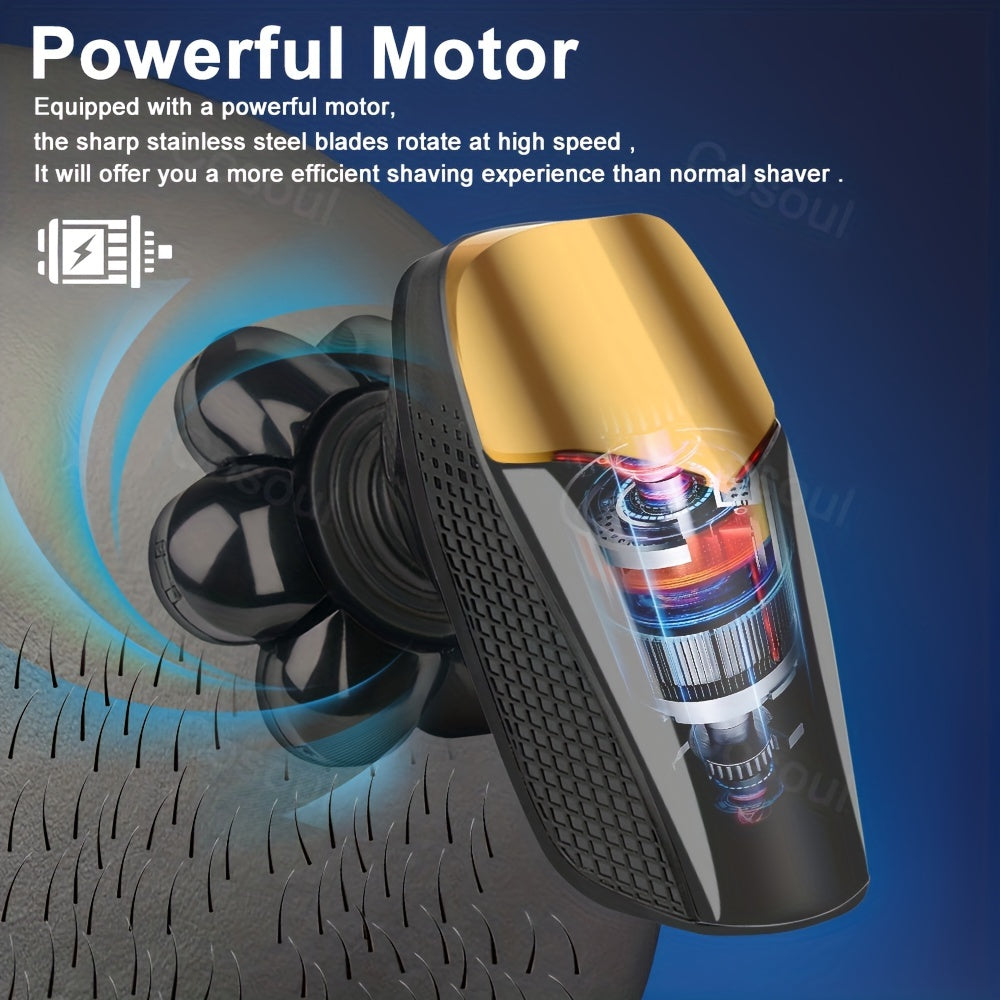 7-в-1 Электробритва для мужчин, перезаряжаемый USB, LED-дисплей, плавающие головки, машинка для стрижки волос, триммер для носа и бороды, моющаяся, длинный срок службы батареи