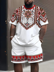 Men's Plus Size Ethnic Print T-Shirt and Shorts Set Casual Sporty Polyester Blend