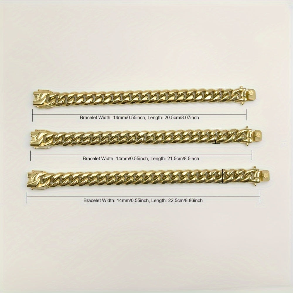 Golden Plated Stainless Steel Miami Link Chain Bracelet for Men