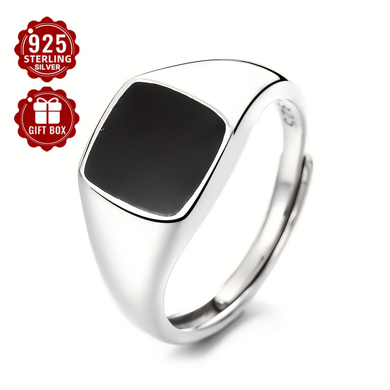 Sterling Silver Couple Rings Black Enamel Square Beveled Edge Lightweight