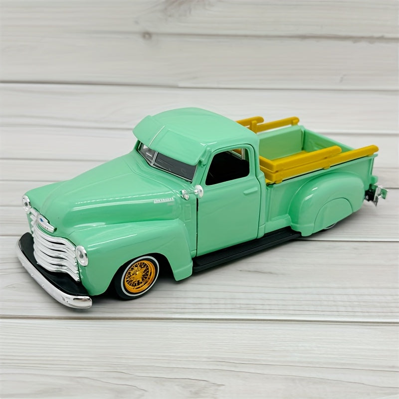 Coche de modelo de hojalata para niños a escala 1:25, camión pickup vintage verde de aluminio