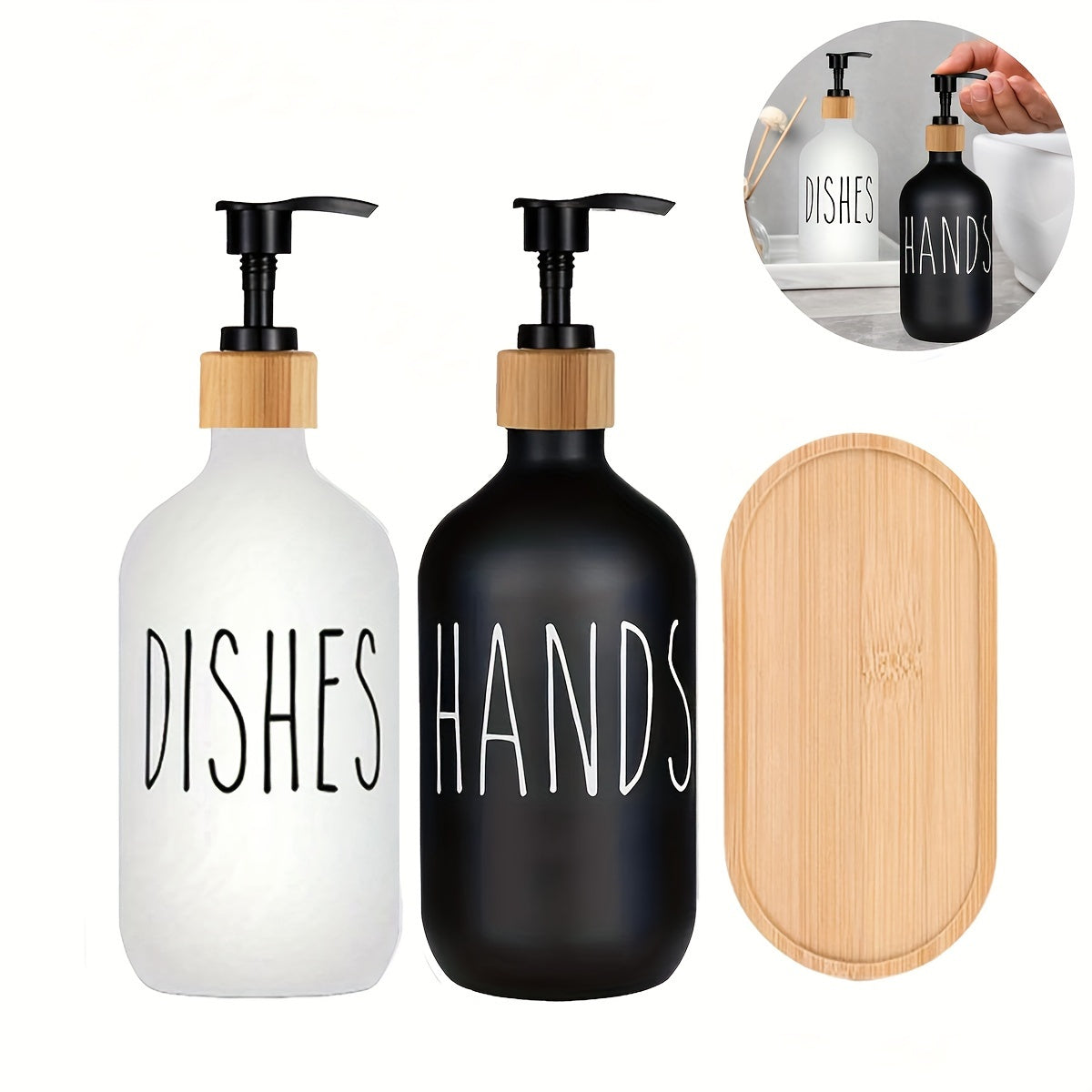 Bathroom Soap Dispenser Set with Tray Refillable Lotion Bottle for Shower Gel and Shampoo
