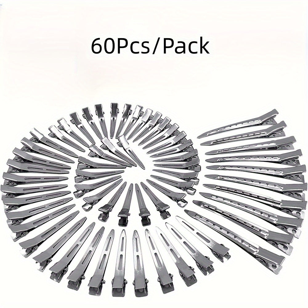 Set of 60 Silver Metal Duck Bill Hair Clips for Women, Hair Styling and Sectioning