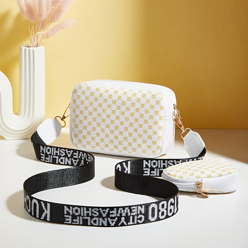 Women's 2-Piece Set Polka Dot PU Shoulder Bag with Removable Strap