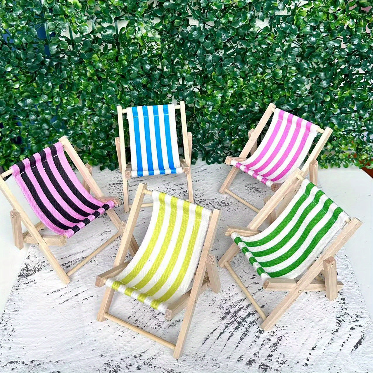 2 ta Mini Qiyshayadigan Plyaj Stullari - Qirg'oq Yog'ochi va Matolari Dizayni, To'y Dekoratsiyasi, Stol Dekoratsiyasi, Telefon Uslubi va Fotografi Prop uchun Ideal