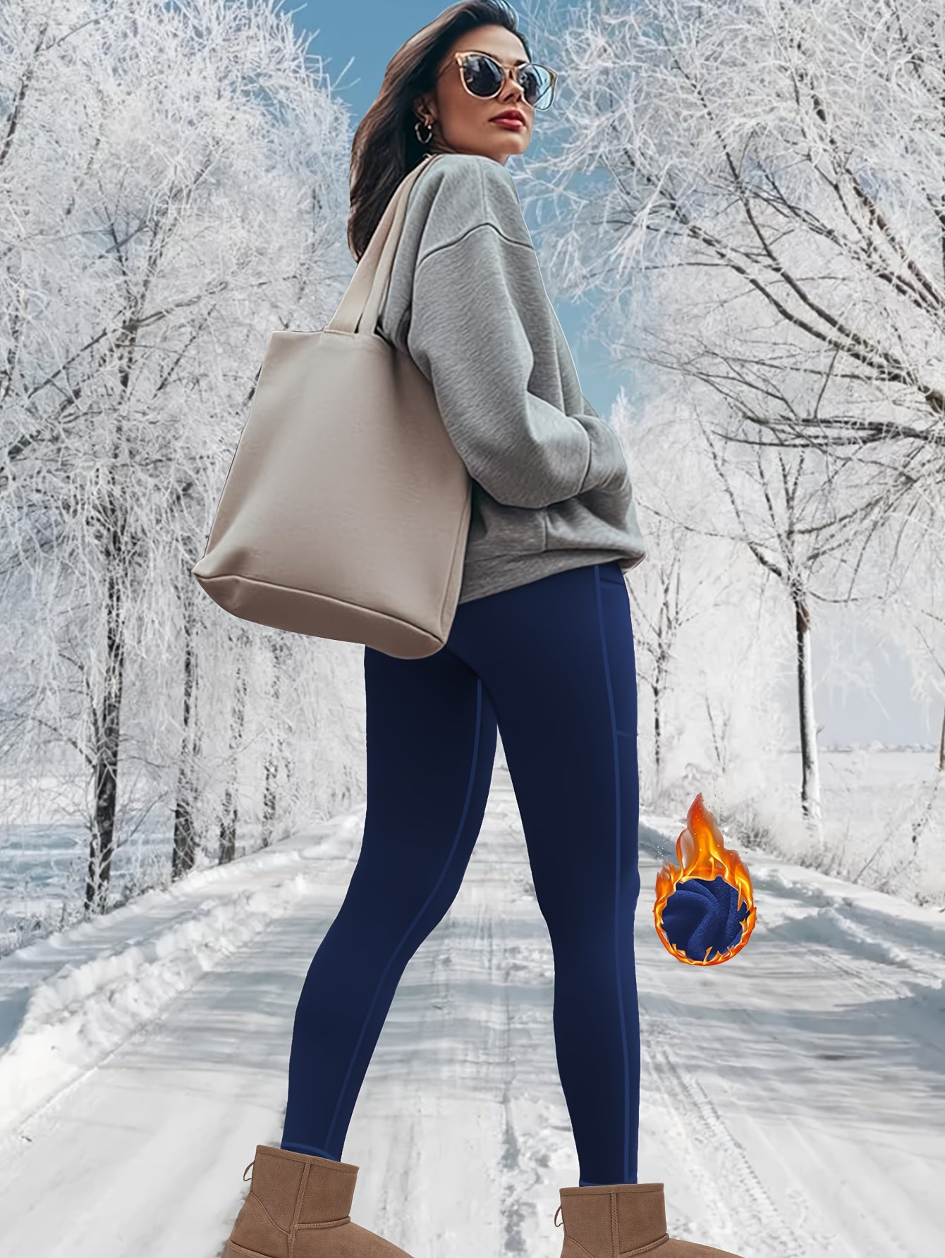 Women's Plus Size Fleece-Lined Leggings Warm Stretchy Winter Yoga Pants