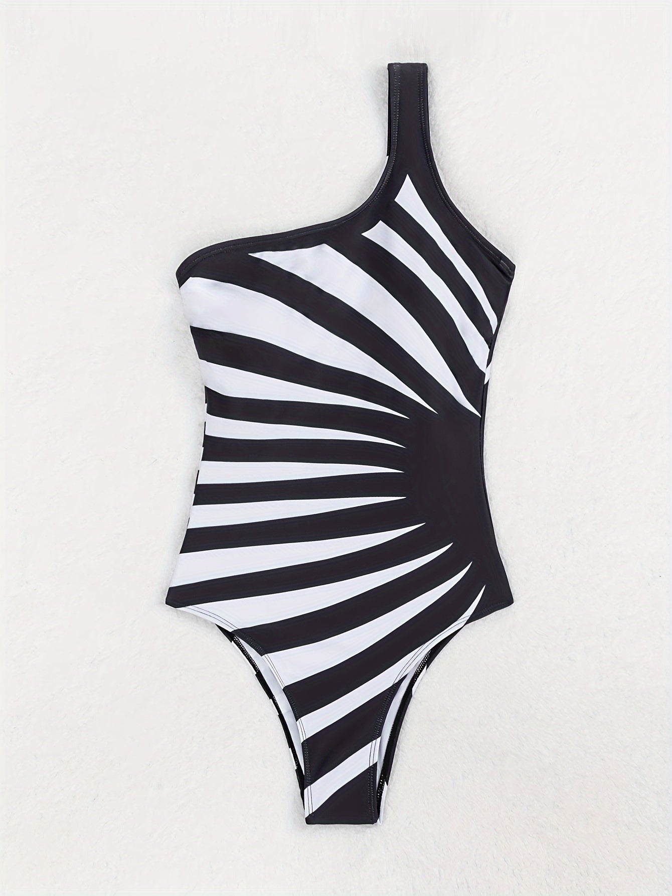 Women's One-Shoulder Zebra Stripe Swimsuit Removable Pads Quick-Dry High-Cut