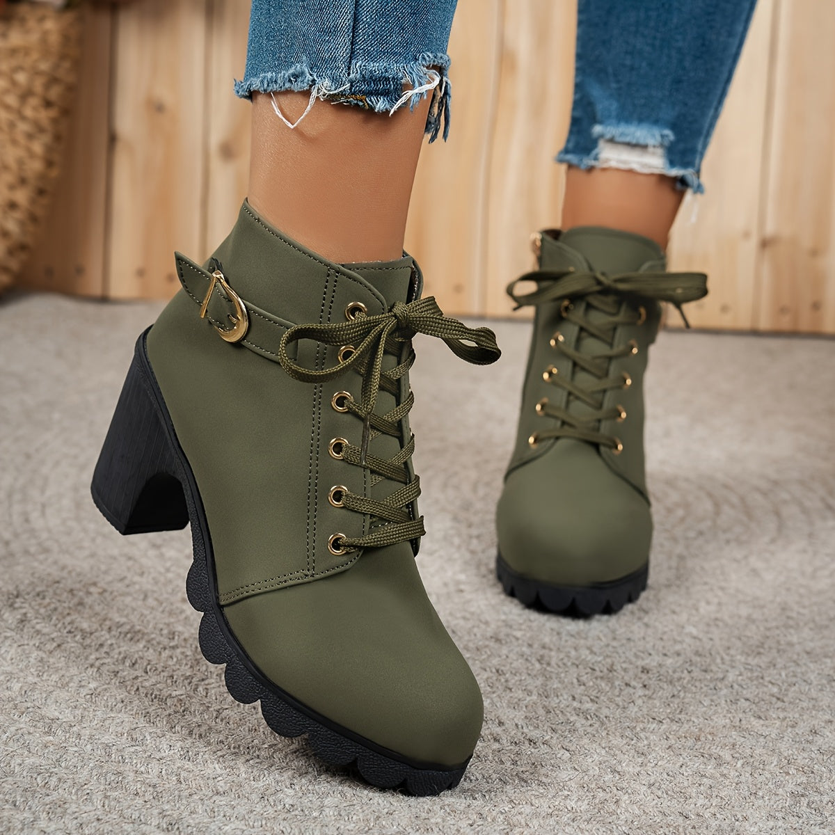 Women's Pointed Toe Mary Jane Boots Thick Platform High Heel Lace-Up Zipper Sneakers