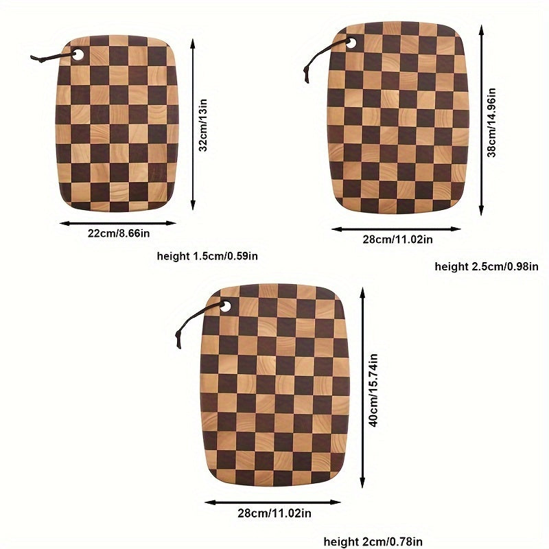 Checkered Pattern Rubber Wood Cutting Board Double-Sided Food Safe Chopping Block