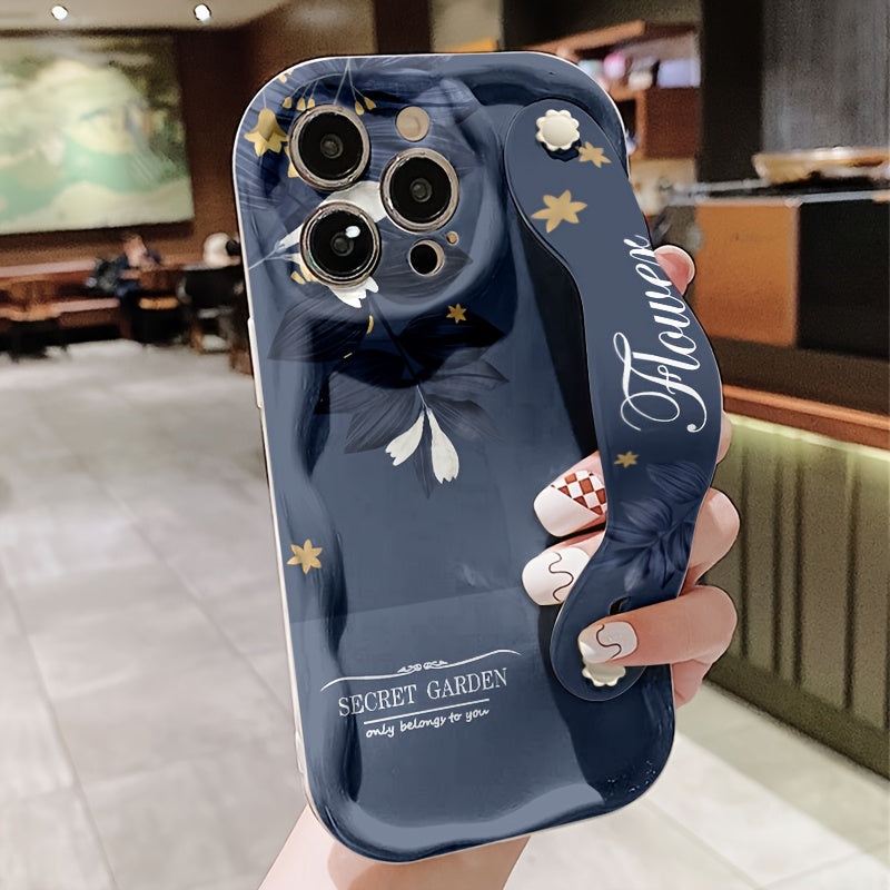 Funda de silicona con estampado de flores azul oscuro para Apple y Samsung Series