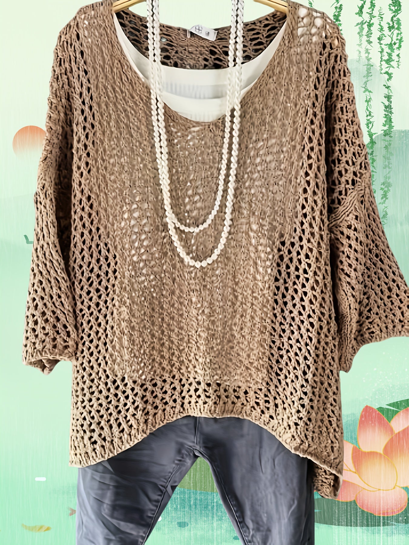 Plus Size Women's Crochet Off-Shoulder Sweater Lightweight Acrylic Beach Casual