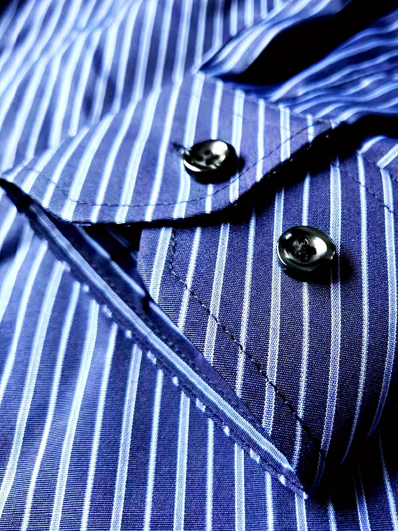 Men's Business Casual Long Sleeve Striped Shirt with Buttons and Lapel Collar