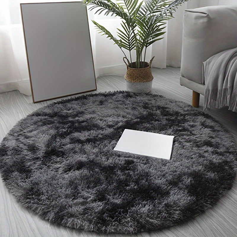 Ultra-Soft Plush Round Floor Mat Non-Slip Machine Washable Light Grey Black Grey