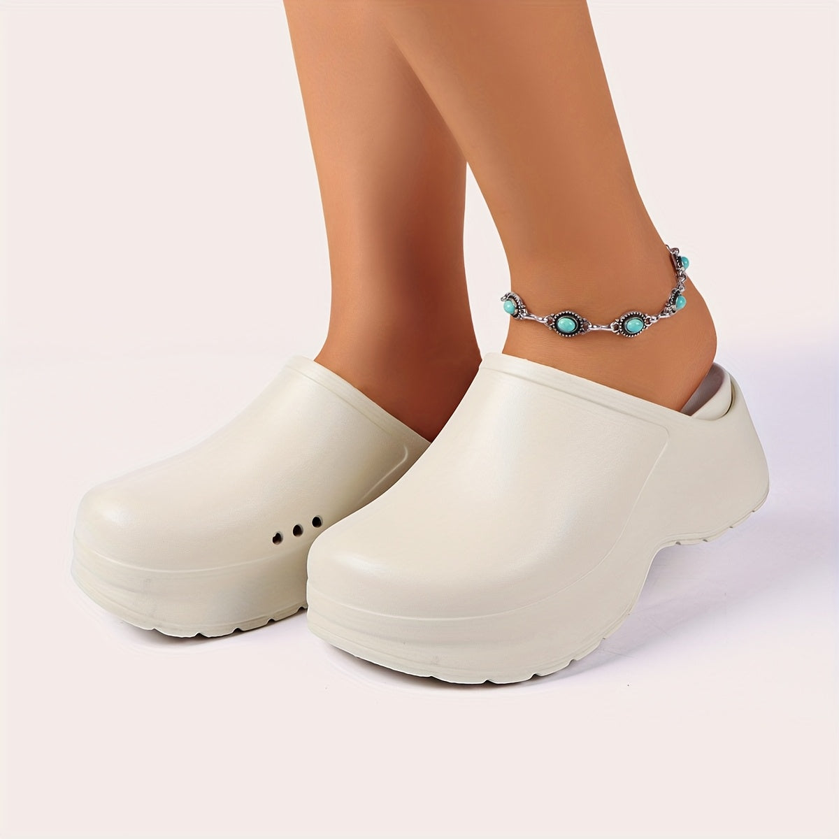 Women's Solid Color Casual Mule Clogs with Removable Insole and Thick Sole