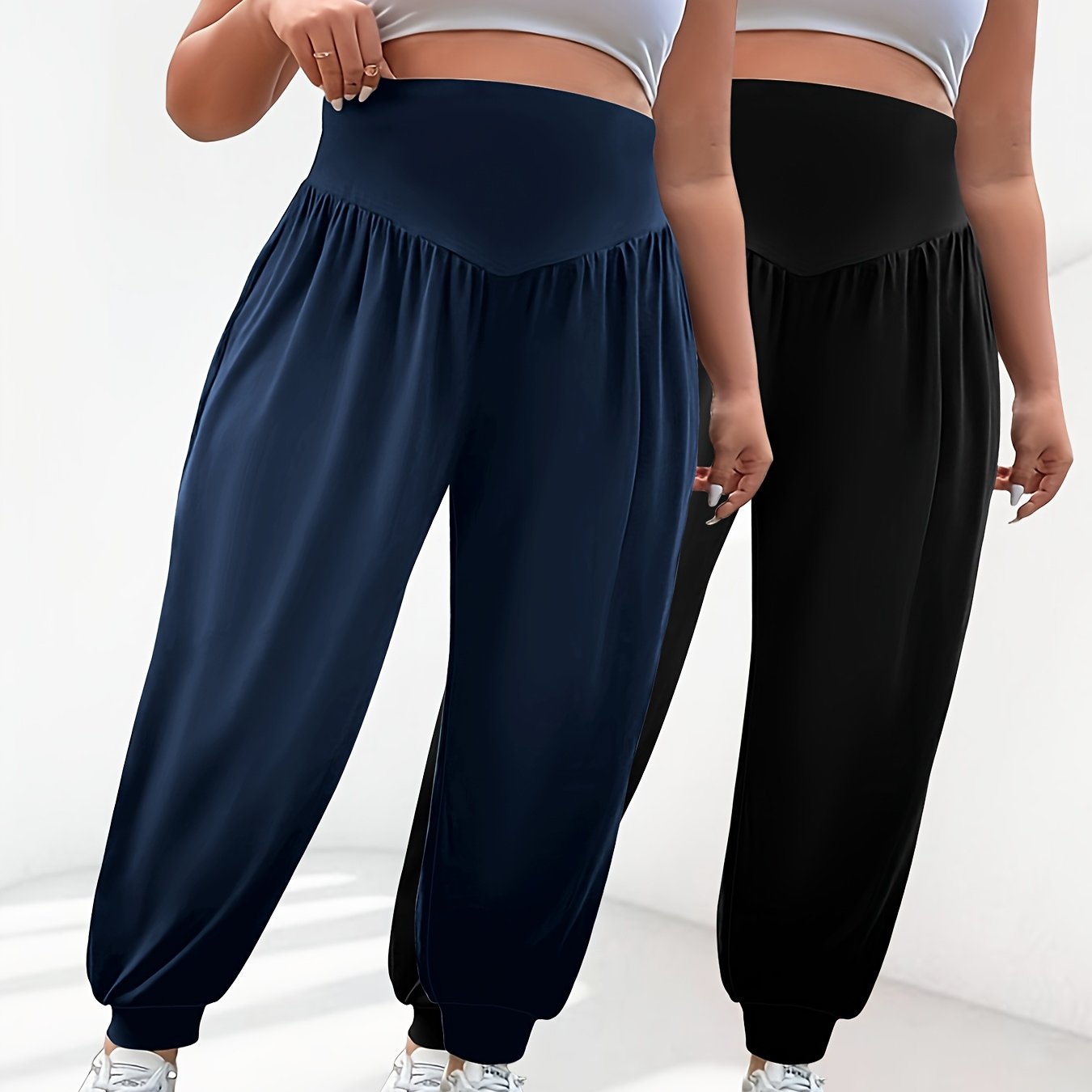Plus Size High Waist Lantern Pants Stretchy Wide Leg Spring Summer Fall