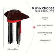 Pirate Dreadlocks Wig with Hat Black Long Beaded Dreads for Cosplay Party