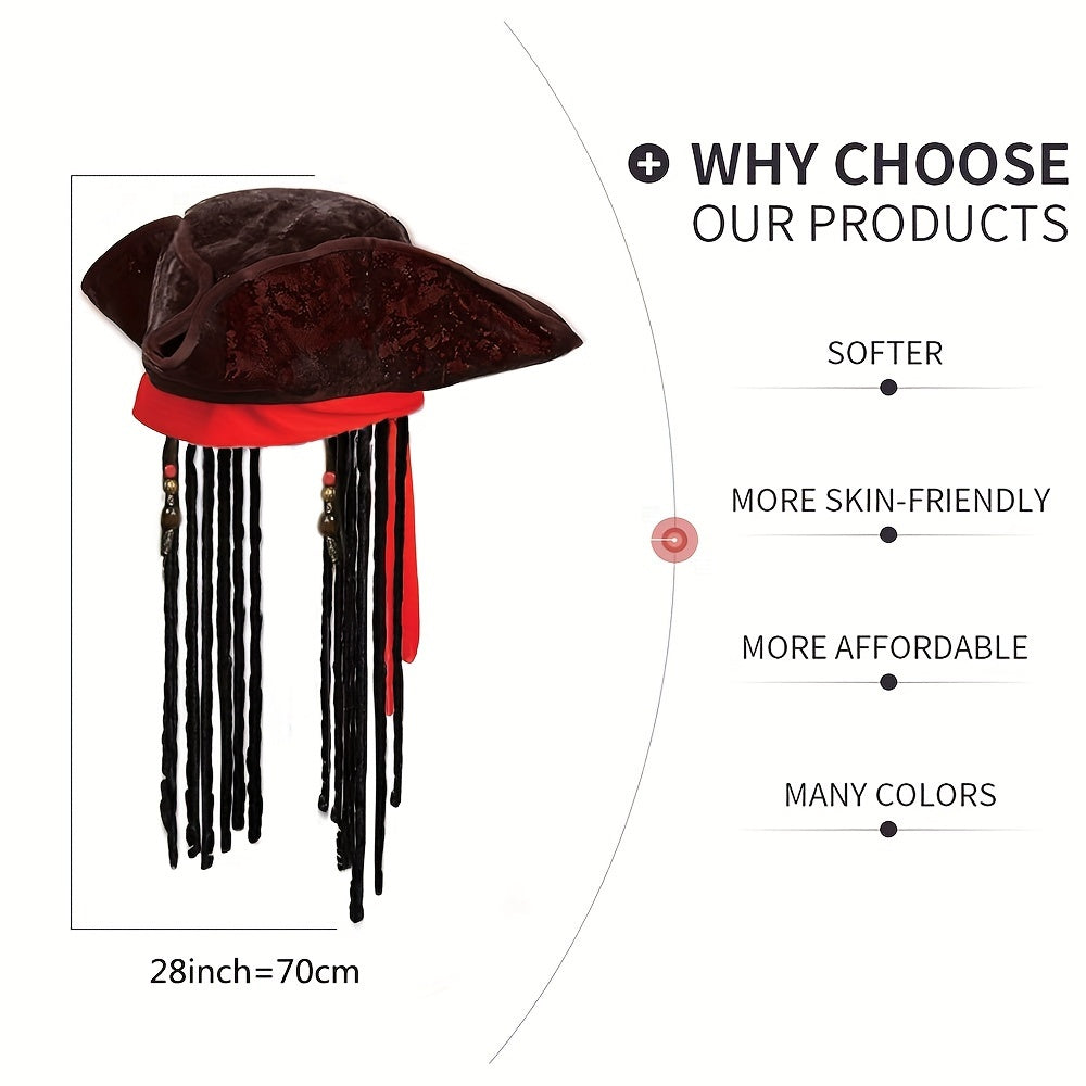 Pirate Dreadlocks Wig with Hat Black Long Beaded Dreads for Cosplay Party