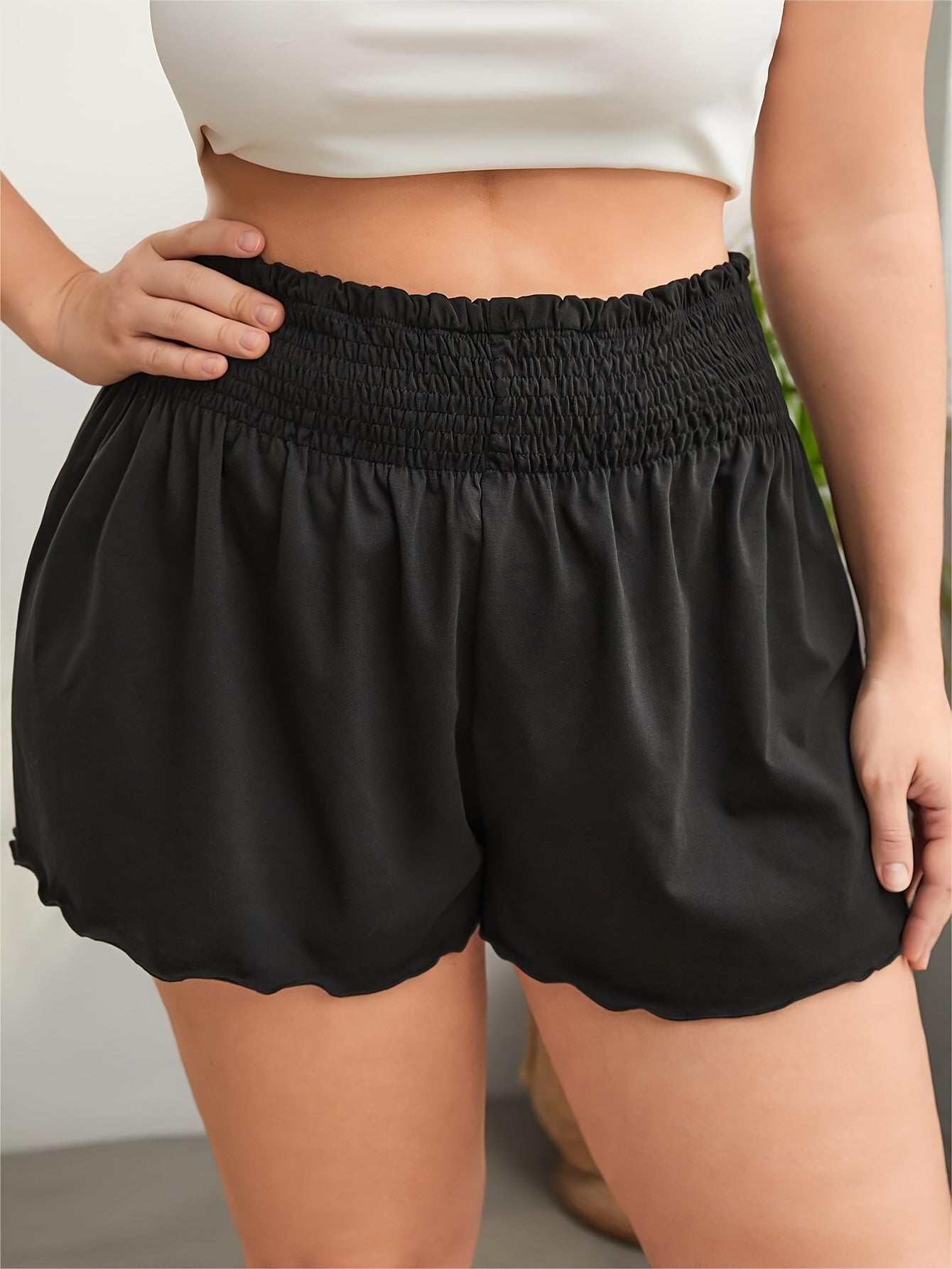 Women Plus Size High-Waisted Wide-Leg Casual Summer Shorts Elastic Waist Healthy
