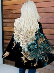 Coral Pearl Print Knit Cardigan for Women All-Season V-Neck Casual