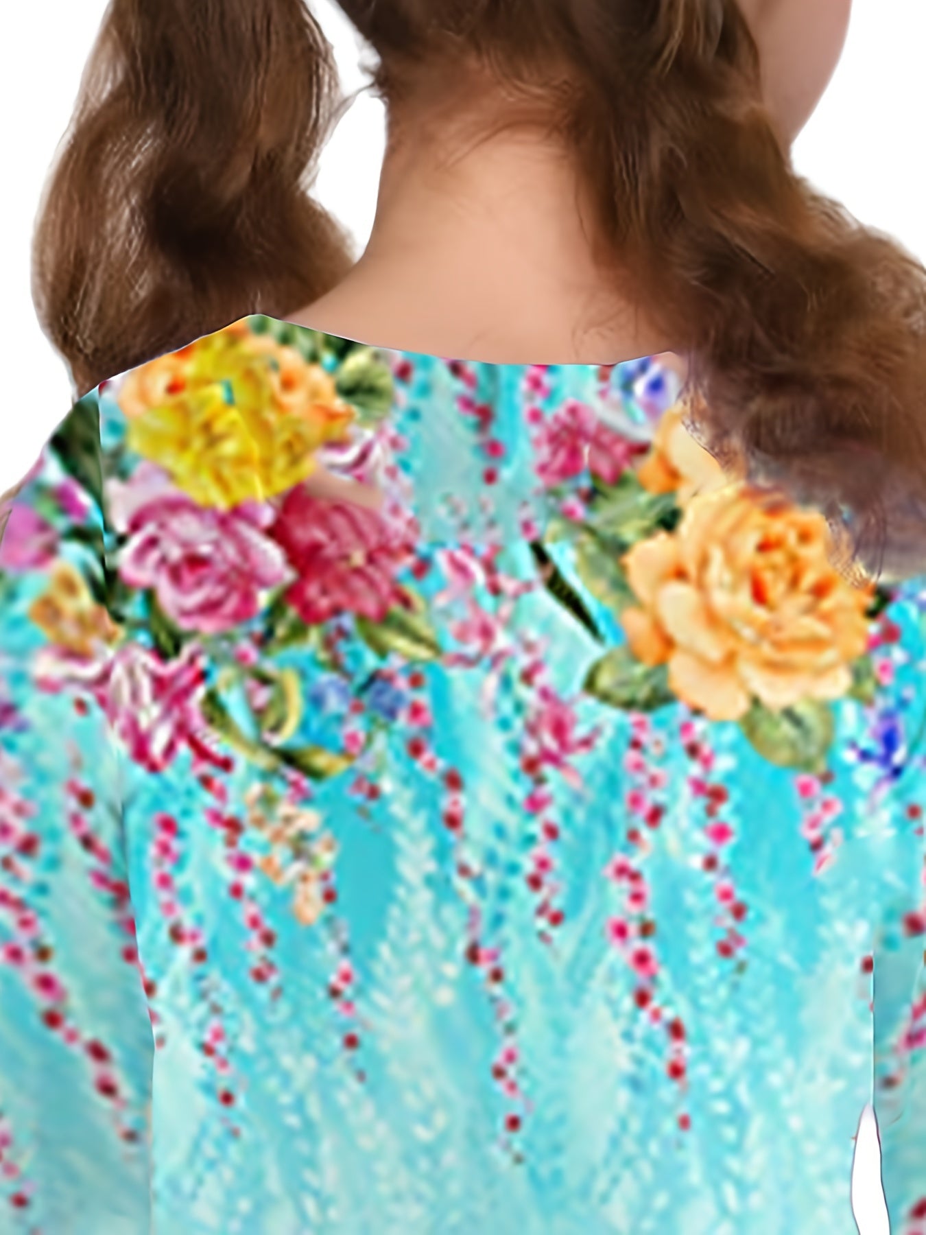 Girls' Long Sleeve Dress with Bright Floral Print, Stretchy Polyester, Fall Winter