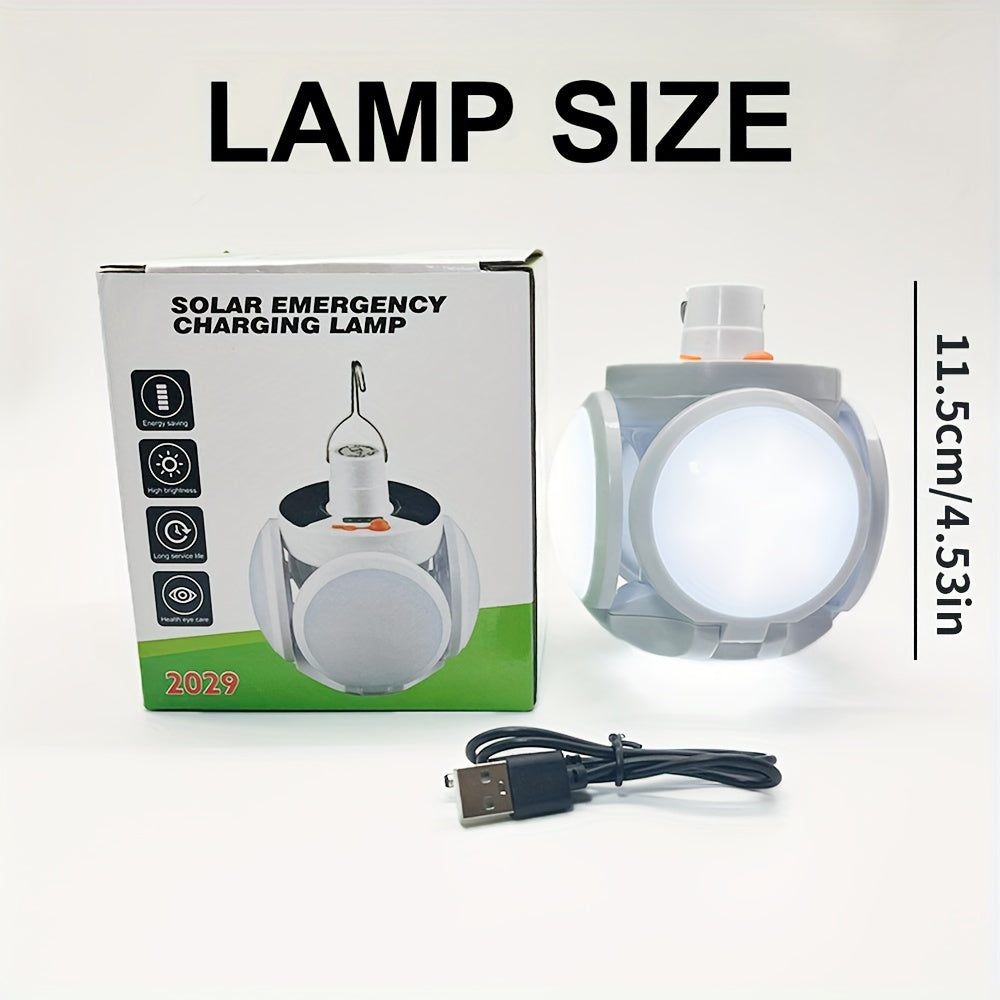 Portable Solar LED Camping Light with Hook Rechargeable USB Foldable Emergency Lantern