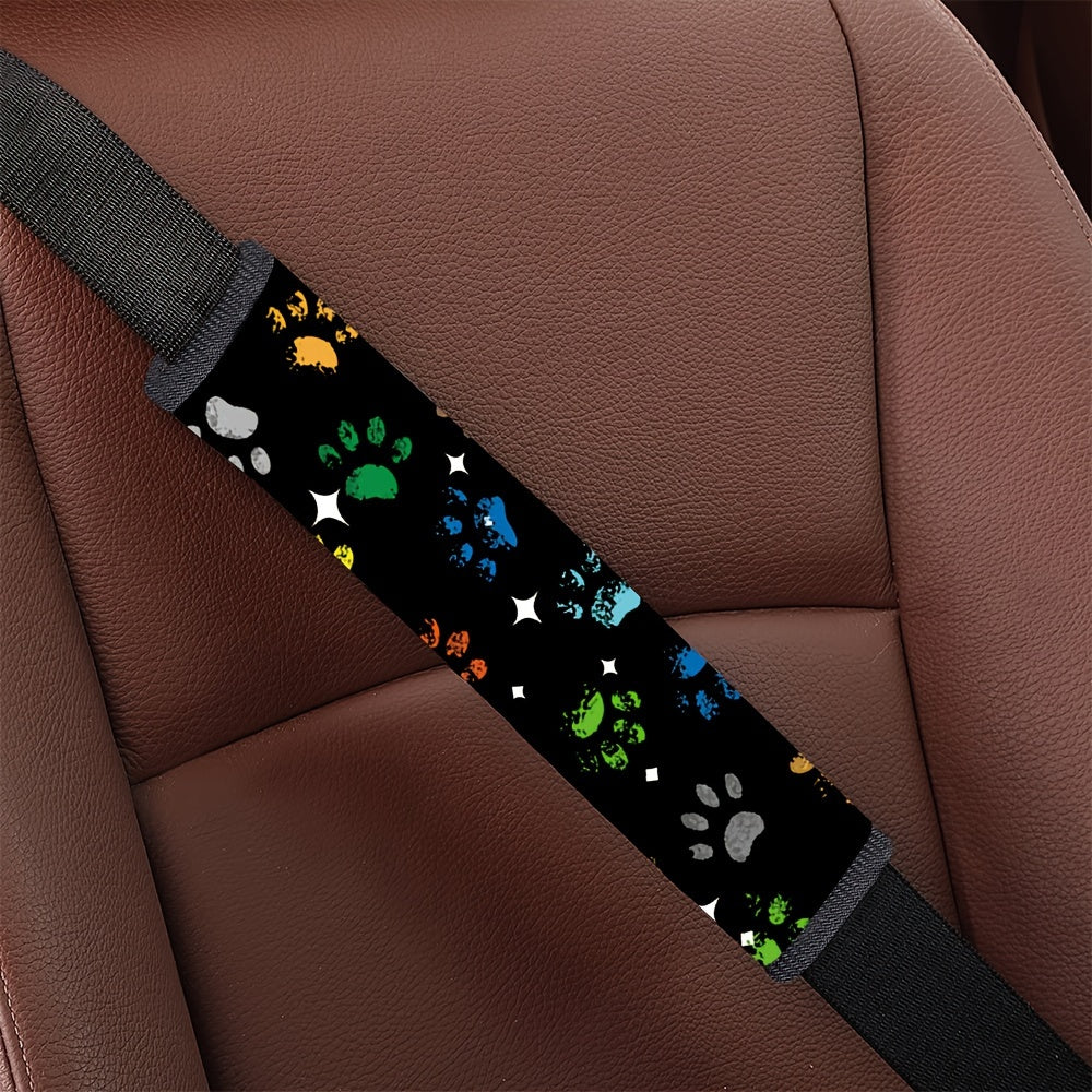 Universal Car Seat Belt Cover Colorful Paw Print Stars Travel Shoulder Pad