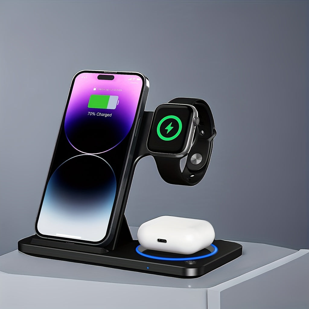 Foldable Wireless Charging Station for iPhone iWatch Earbuds Fast Charging Hub