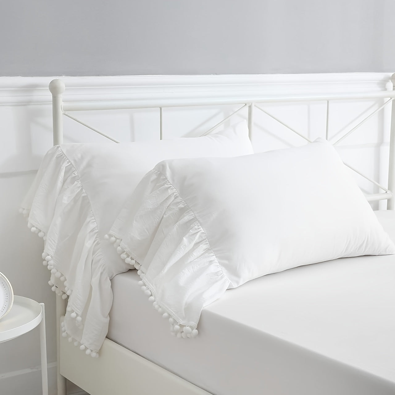 White Lace Pillowcase with Ruffle Trim Soft Breathable Hypoallergenic for Bedroom Sofa Decor